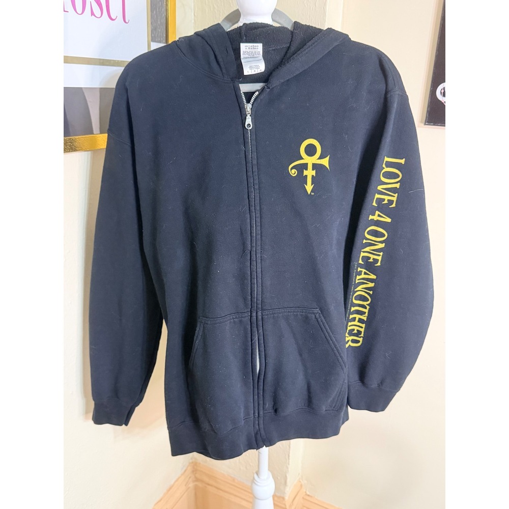 Prince Love 4 One Another Zip Up Hoodie Love Symbol Black Yellow Large